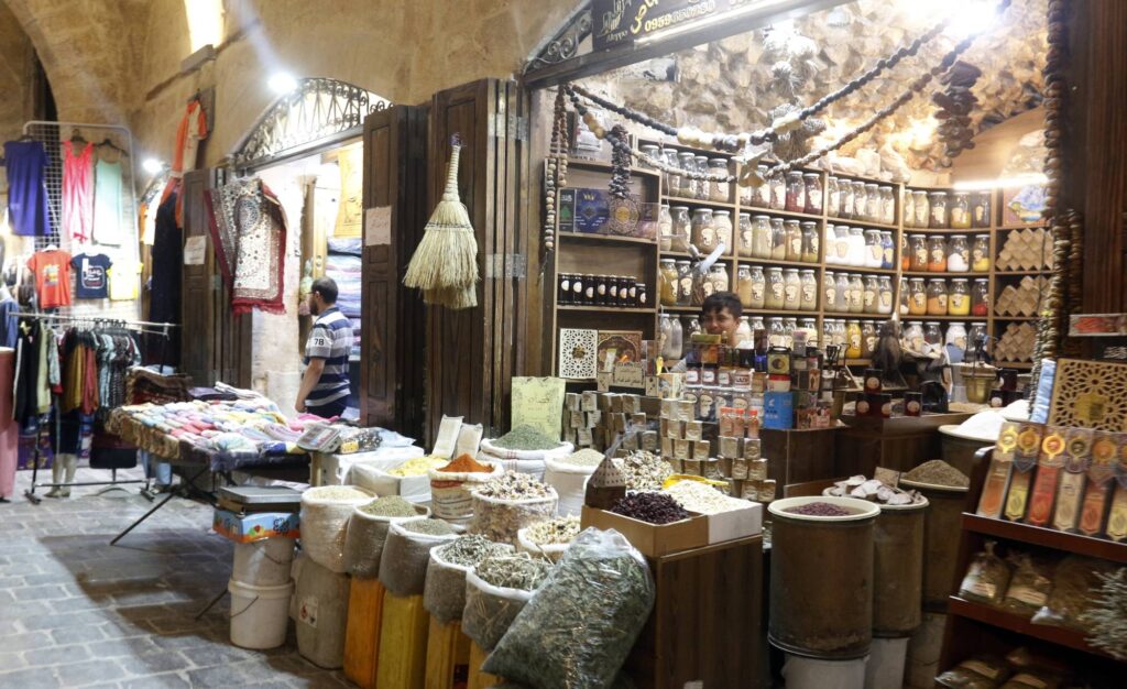 Reopening of restored markets damaged during the Syrian conflict in Aleppo